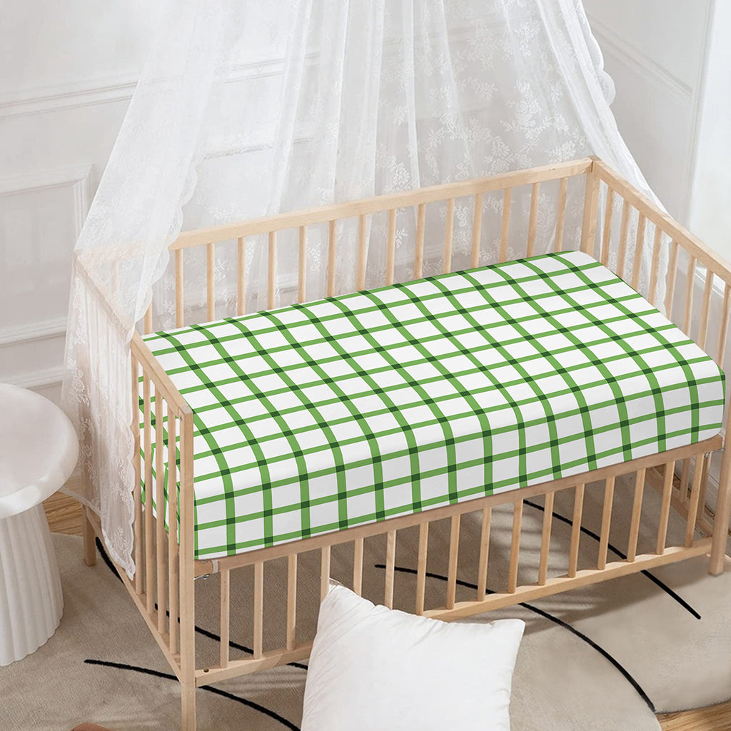 Green Tattersall Pattern Print Baby Crib Sheet