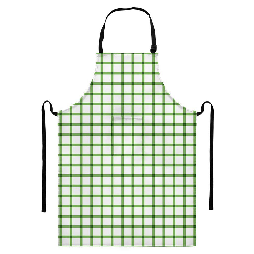 Green Tattersall Pattern Print Bib Apron With Pocket