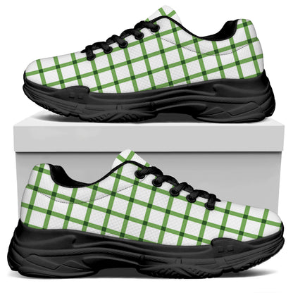 Green Tattersall Pattern Print Black Chunky Shoes