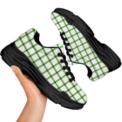 Green Tattersall Pattern Print Black Chunky Shoes