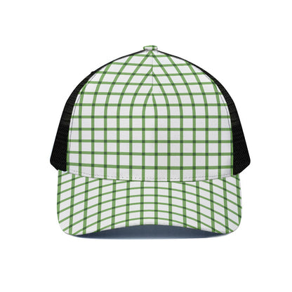 Green Tattersall Pattern Print Black Mesh Trucker Cap