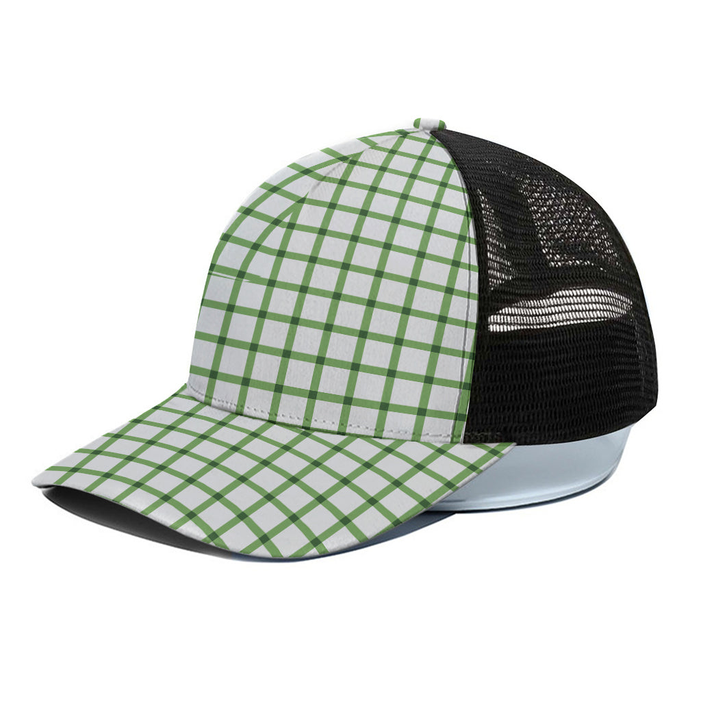Green Tattersall Pattern Print Black Mesh Trucker Cap