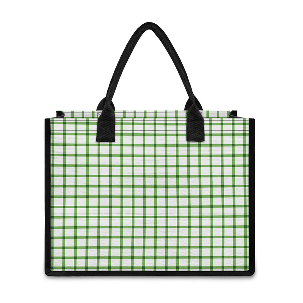 Green Tattersall Pattern Print Canvas Tote Bag
