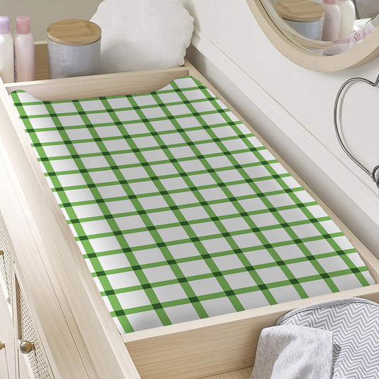 Green Tattersall Pattern Print Changing Pad Cover