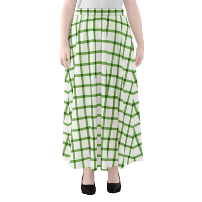 Green Tattersall Pattern Print Chiffon Maxi Skirt