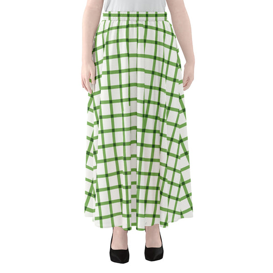 Green Tattersall Pattern Print Chiffon Maxi Skirt
