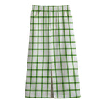 Green Tattersall Pattern Print Cotton Front Slit Maxi Skirt