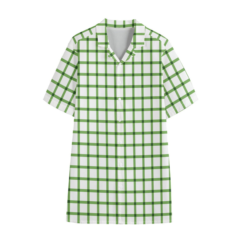 Green Tattersall Pattern Print Cotton Hawaiian Shirt