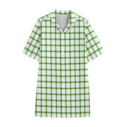 Green Tattersall Pattern Print Cotton Hawaiian Shirt