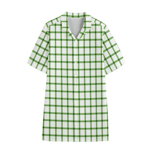 Green Tattersall Pattern Print Cotton Hawaiian Shirt