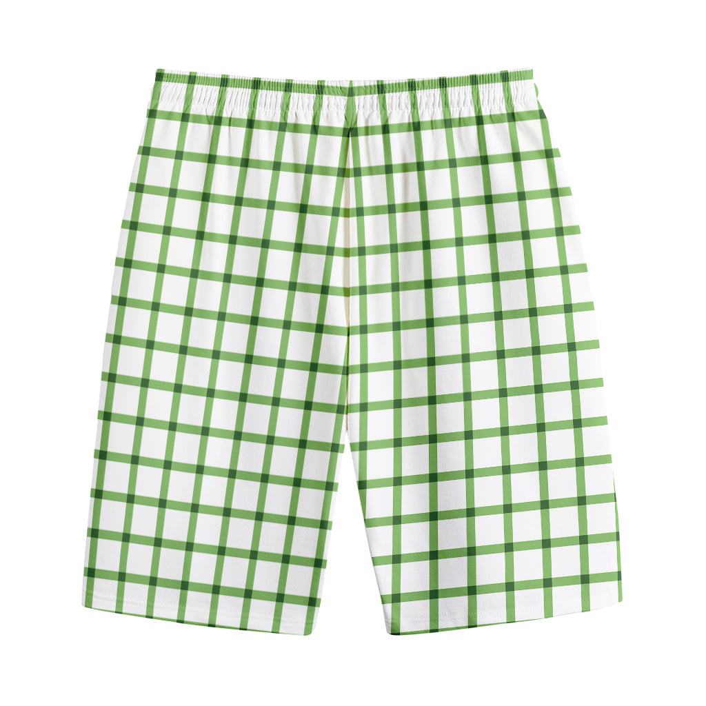 Green Tattersall Pattern Print Cotton Shorts