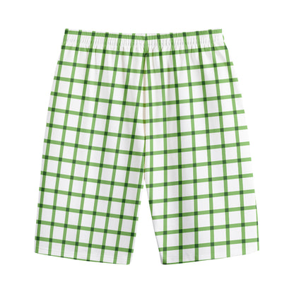 Green Tattersall Pattern Print Cotton Shorts