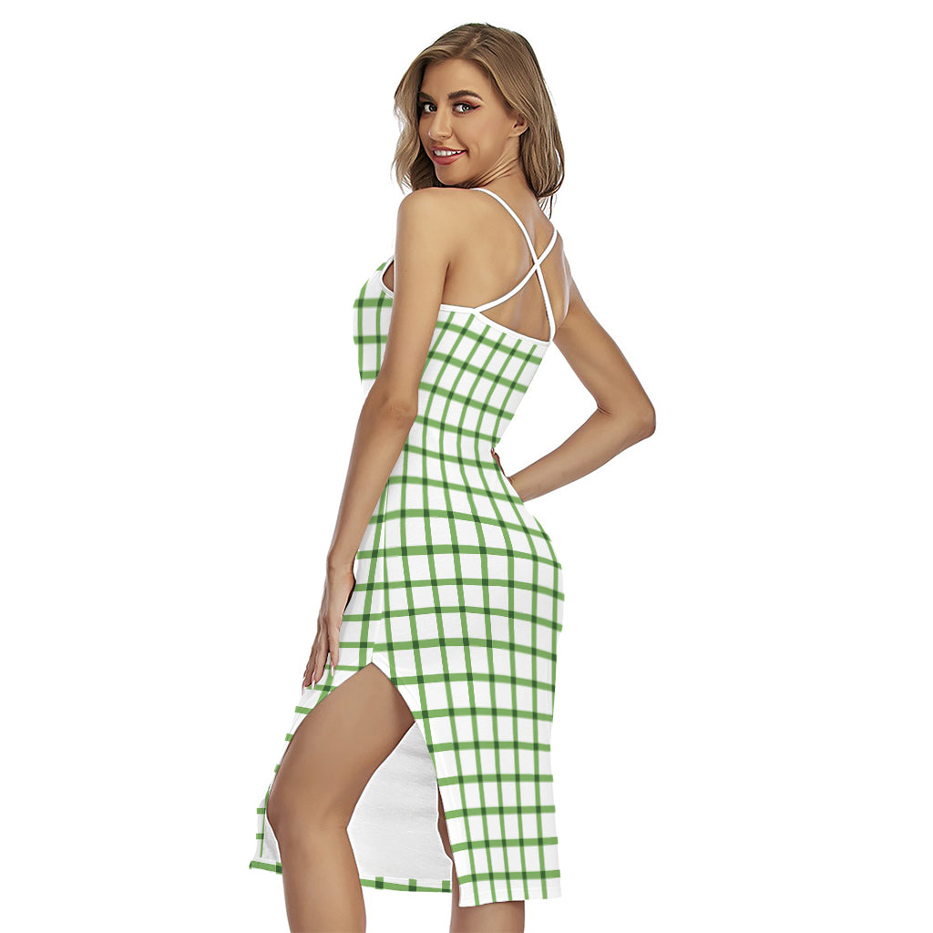 Green Tattersall Pattern Print Cross Back Cami Dress