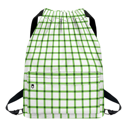 Green Tattersall Pattern Print Drawstring Backpack