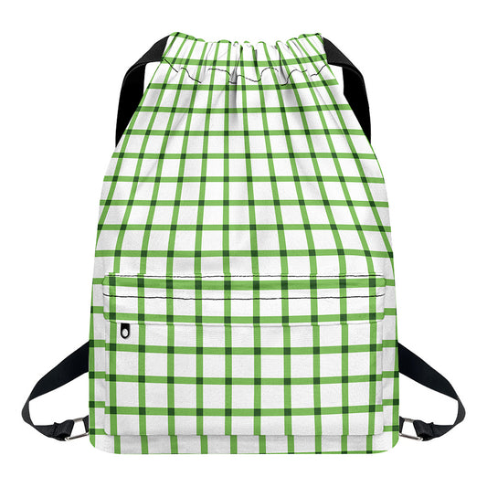 Green Tattersall Pattern Print Drawstring Backpack