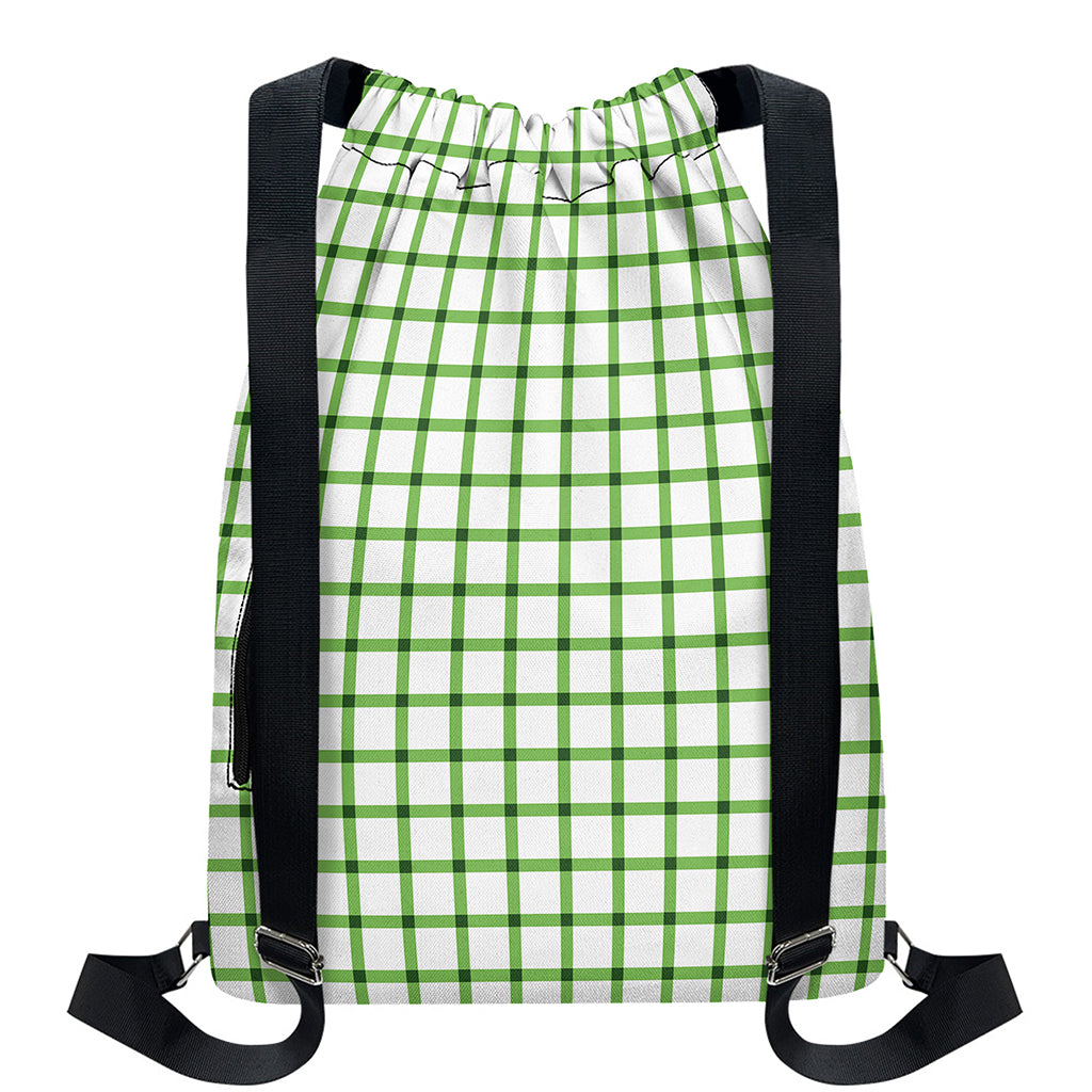 Green Tattersall Pattern Print Drawstring Backpack