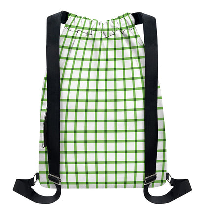 Green Tattersall Pattern Print Drawstring Backpack