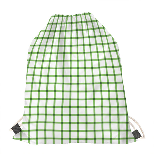 Green Tattersall Pattern Print Drawstring Bag