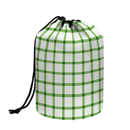 Green Tattersall Pattern Print Drawstring Makeup Bag