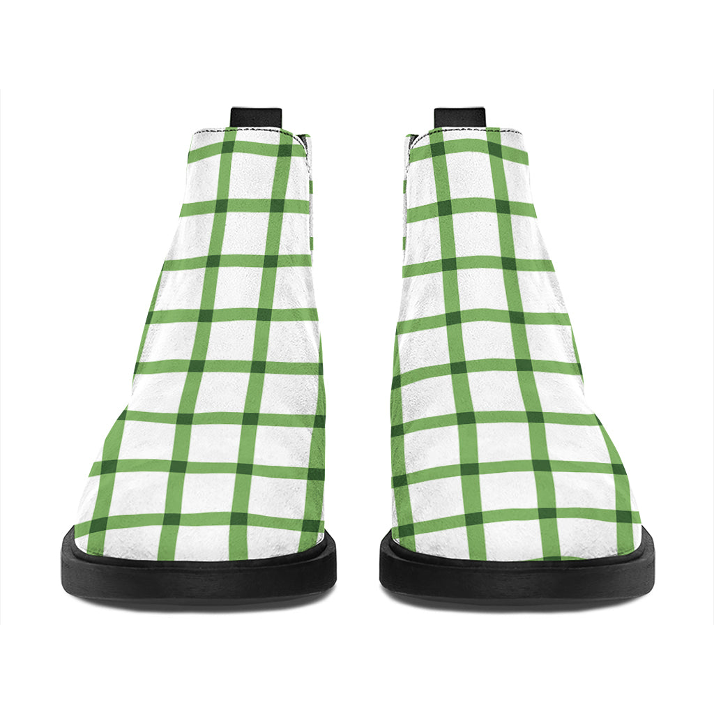 Green Tattersall Pattern Print Flat Ankle Boots