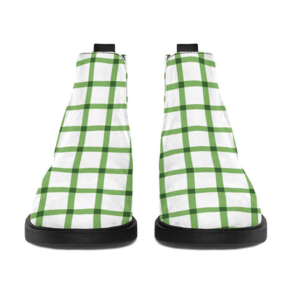 Green Tattersall Pattern Print Flat Ankle Boots