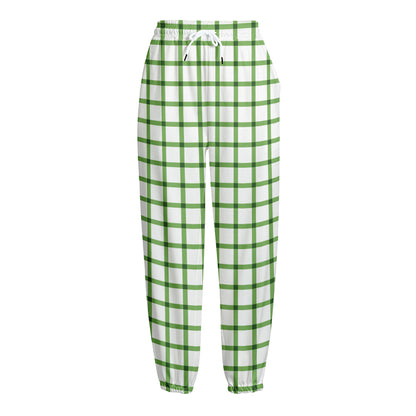 Green Tattersall Pattern Print Fleece Lined Knit Pants