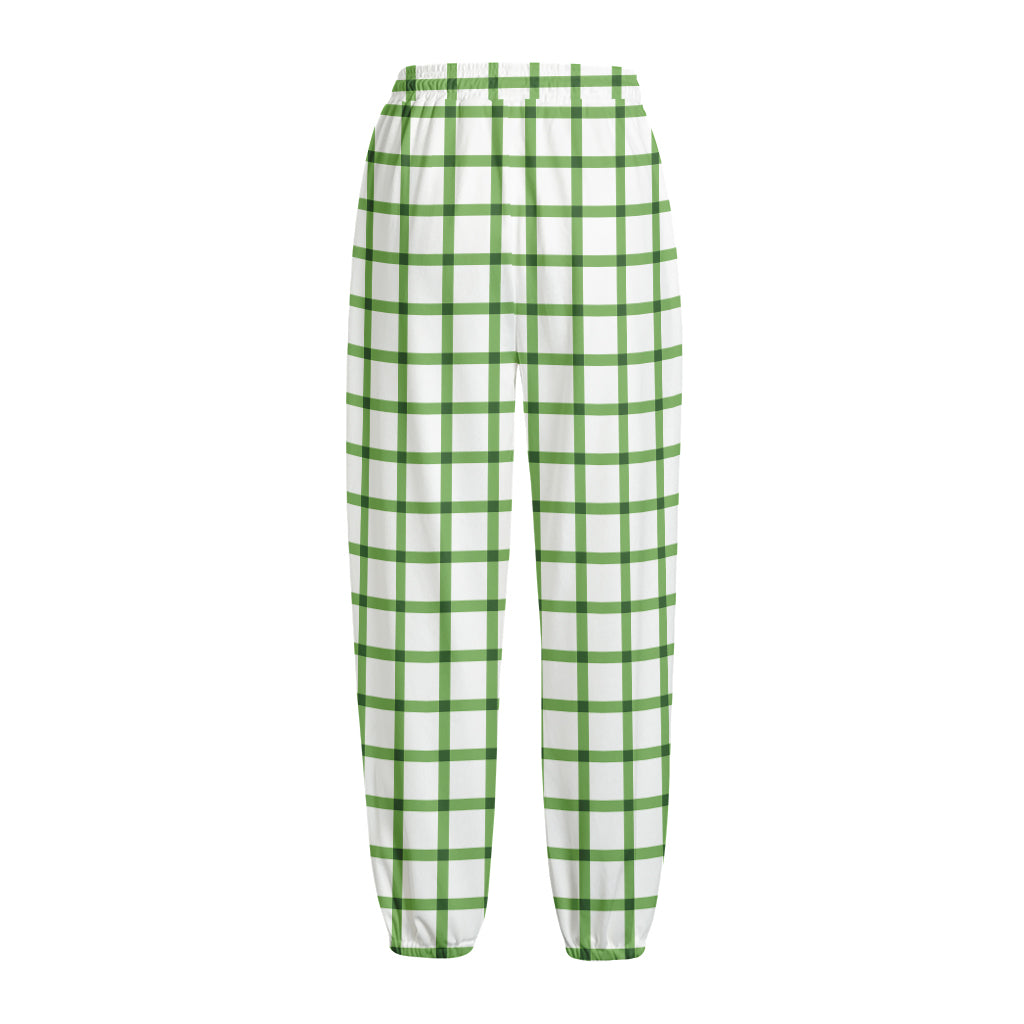 Green Tattersall Pattern Print Fleece Lined Knit Pants