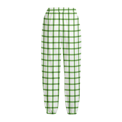 Green Tattersall Pattern Print Fleece Lined Knit Pants