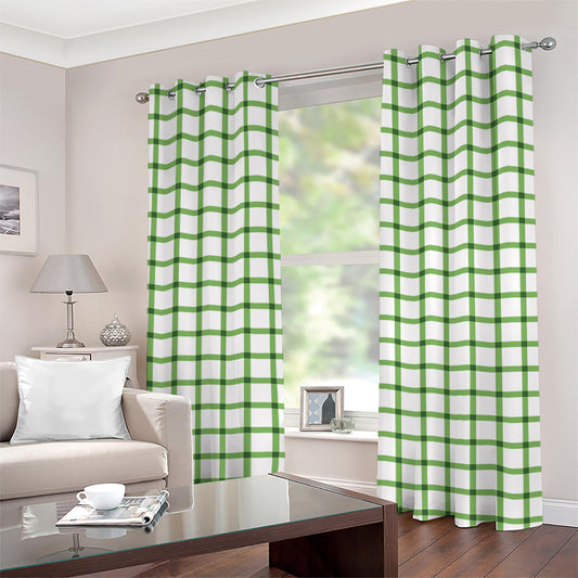 Green Tattersall Pattern Print Grommet Curtains