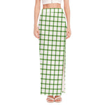 Green Tattersall Pattern Print High Slit Maxi Skirt