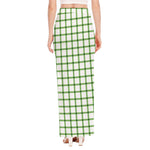 Green Tattersall Pattern Print High Slit Maxi Skirt