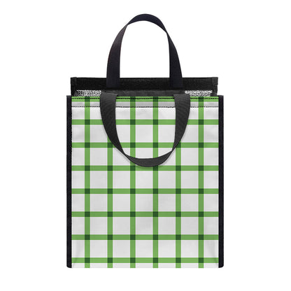 Green Tattersall Pattern Print Insulated Lunch Tote