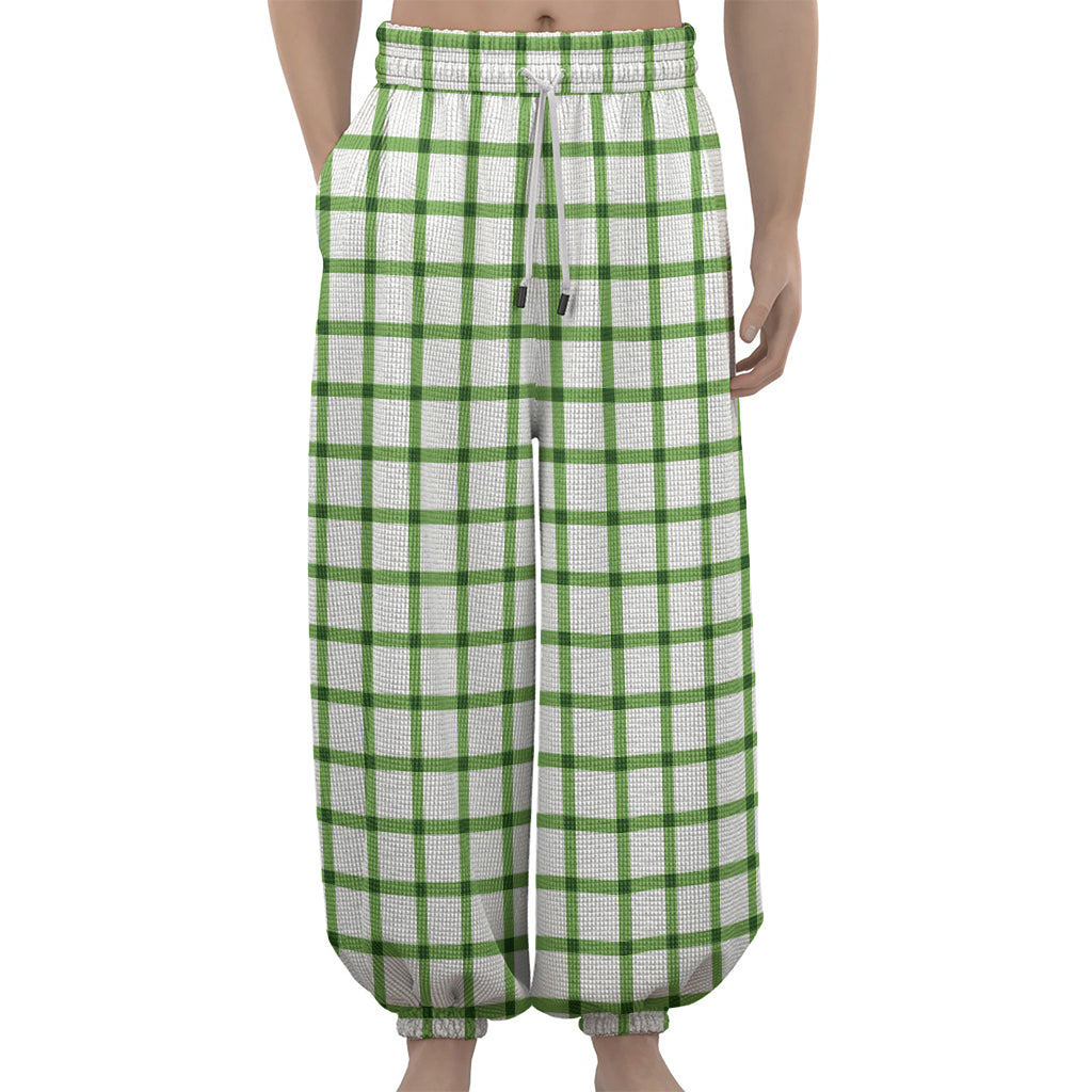 Green Tattersall Pattern Print Lantern Pants