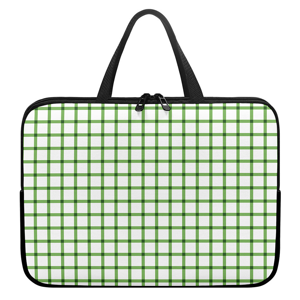 Green Tattersall Pattern Print Laptop Sleeve With Handle