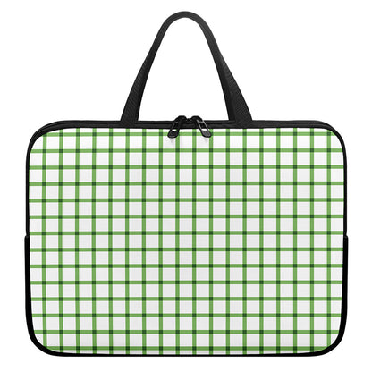 Green Tattersall Pattern Print Laptop Sleeve With Handle