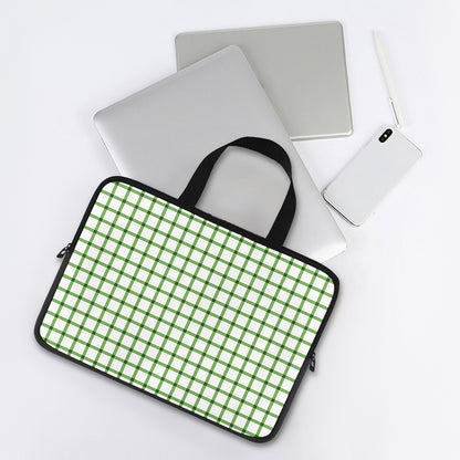Green Tattersall Pattern Print Laptop Sleeve With Handle