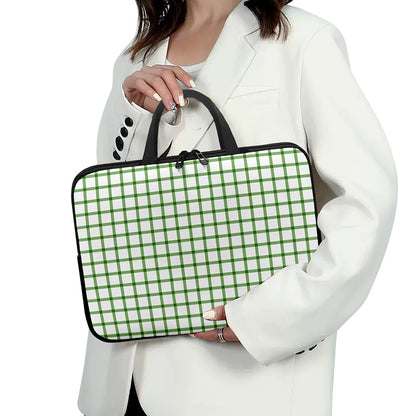 Green Tattersall Pattern Print Laptop Sleeve With Handle