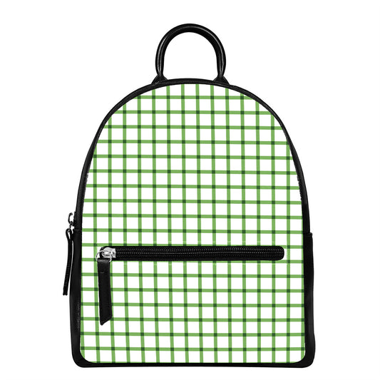 Green Tattersall Pattern Print Leather Backpack