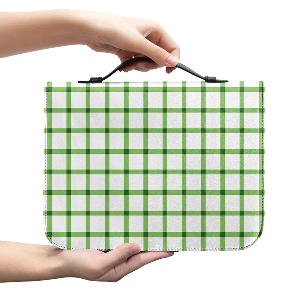 Green Tattersall Pattern Print Leather Bible Cover