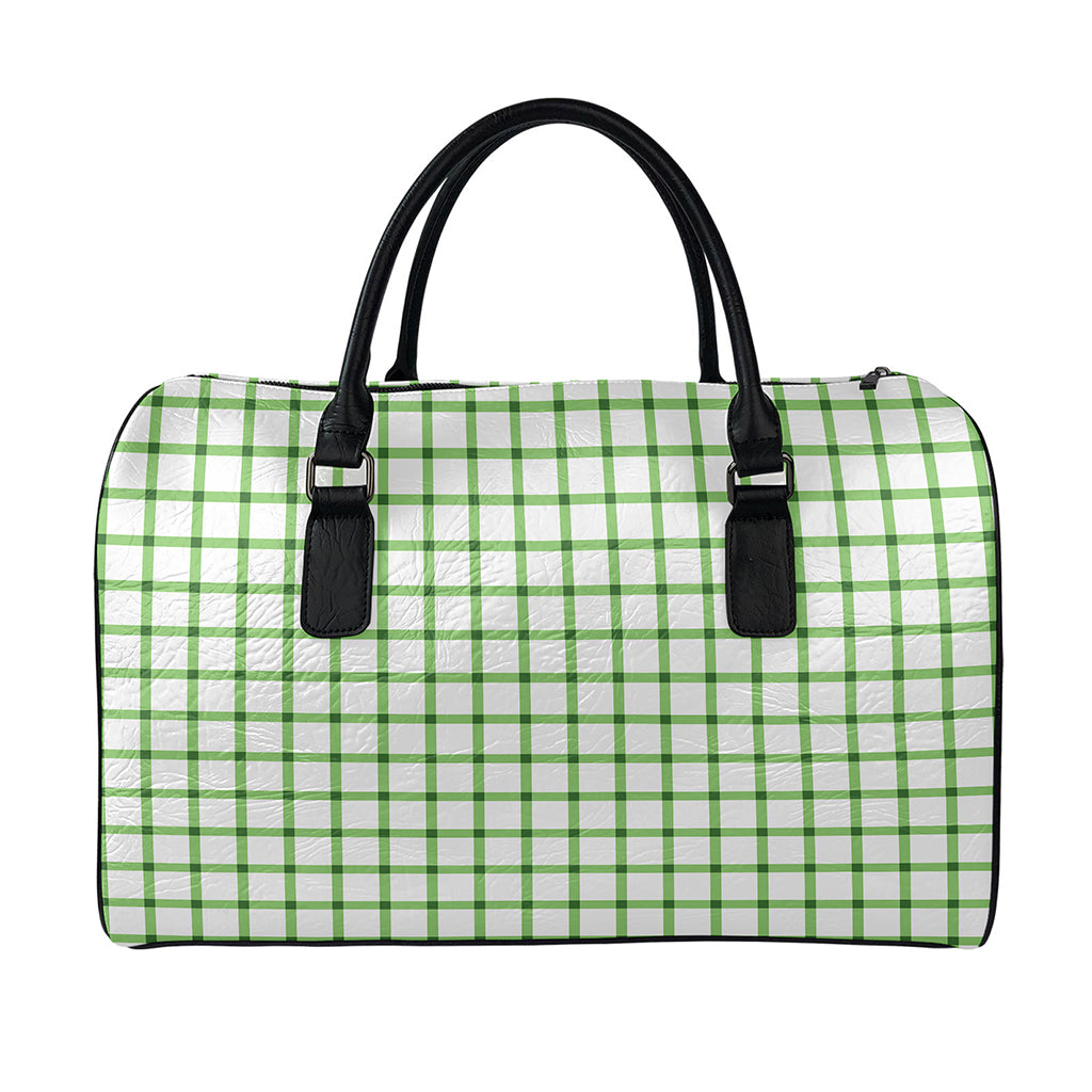 Green Tattersall Pattern Print Leather Duffle Bag