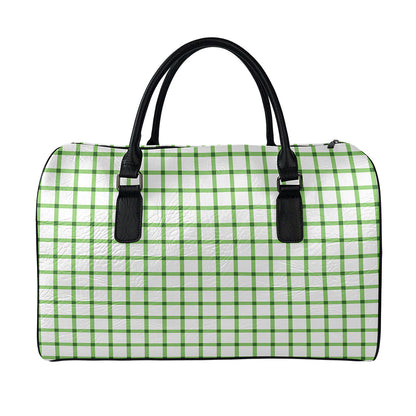 Green Tattersall Pattern Print Leather Duffle Bag