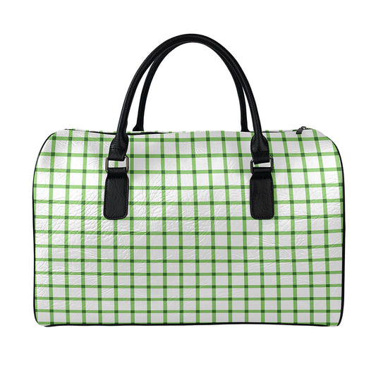 Green Tattersall Pattern Print Leather Duffle Bag