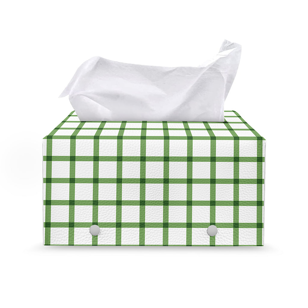 Green Tattersall Pattern Print Leather Tissue Box Cover