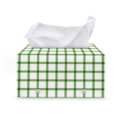 Green Tattersall Pattern Print Leather Tissue Box Cover