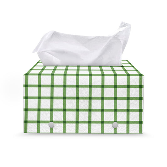Green Tattersall Pattern Print Leather Tissue Box Cover