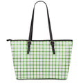 Green Tattersall Pattern Print Leather Tote Bag With Zipper