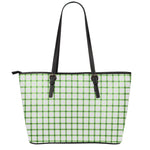 Green Tattersall Pattern Print Leather Tote Bag