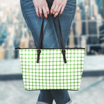 Green Tattersall Pattern Print Leather Tote Bag