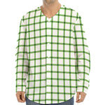 Green Tattersall Pattern Print Long Sleeve Baseball Jersey
