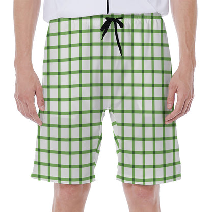 Green Tattersall Pattern Print Men's Beach Shorts